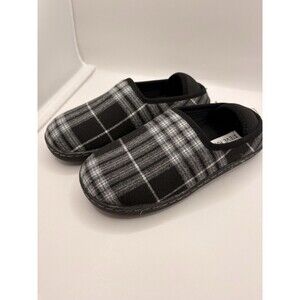 Steve Madden Boys Plaid Slippers Size Small Youth Gray Black White Slides